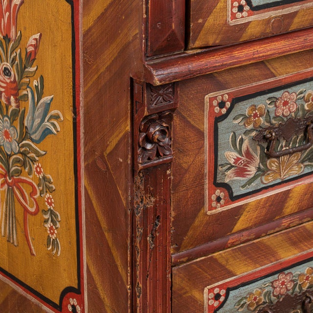 19th Century Original Hand Painted Large Pine Chest of Three Drawers From Hungary For Sale - Image 14 of 16