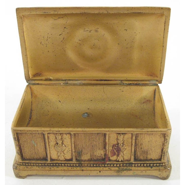 1900 - 1909 1900 Antique Empire Style Gilt Metal Letter Rack & Stamp Box Desk Set For Sale - Image 5 of 7