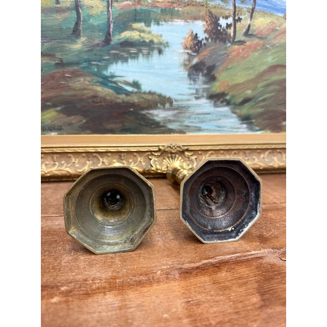 1970s 1970s Mid-Century Modern Style Brass-Toned Candleholders - a Pair For Sale - Image 5 of 6