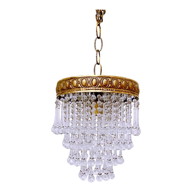 Vintage 1950s Italian Brass Upside Down Layered Cake Chandelier For Sale