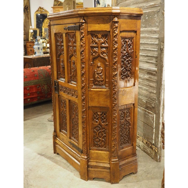 Circa 1870 Richly Carved French Gothic Style Cabinet in Golden Oak For Sale - Image 15 of 18