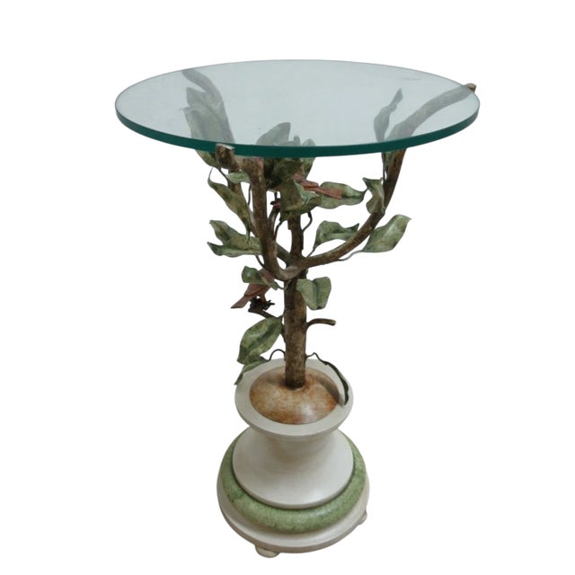 French Vintage Metal Toleware Toll Tree Wild Birds Lamp End Table Pedestal Italian For Sale - Image 3 of 10
