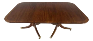 Banded Double Pedestal Tripod Base Mahogany 72" Long Dining Table 2 Leaves MINT