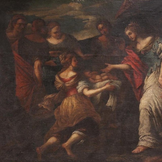 Genoese School Artist, Moses Saved from the Waters, 1670, Oil Painting on Canvas For Sale - Image 3 of 16