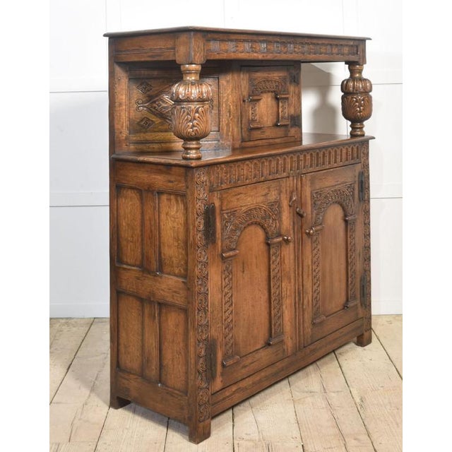 Carved Oak Court Cupboard, 1890s For Sale - Image 9 of 14