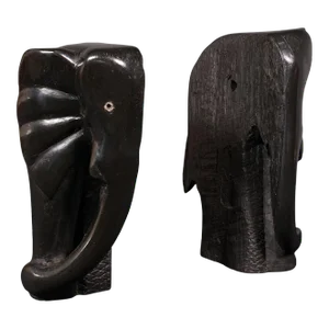 1880s Victorian Tribal Pair of Antique Hand Carved Elephant Bookends, African, Book Rest