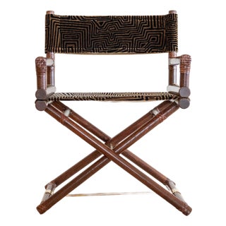 1970's McGuire Director's X-Chair in Velvet Jacquard For Sale