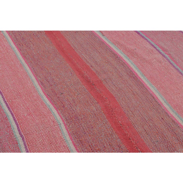 Rug & Kilim Vintage Frazada Square Kilim in Pink Striped Geometric Pattern- Rug & Kilim For Sale - Image 4 of 7