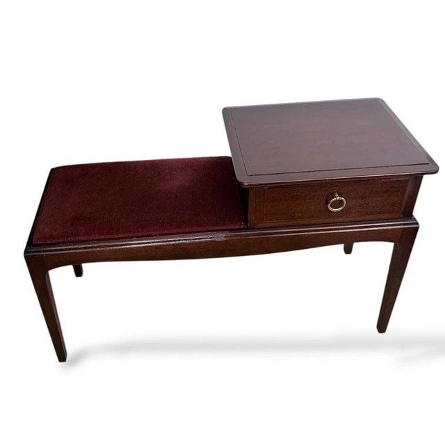 Wood Mid-Century Mahogany Hallway Bench with Drawer and Velvet Seat, 1960s For Sale - Image 7 of 8