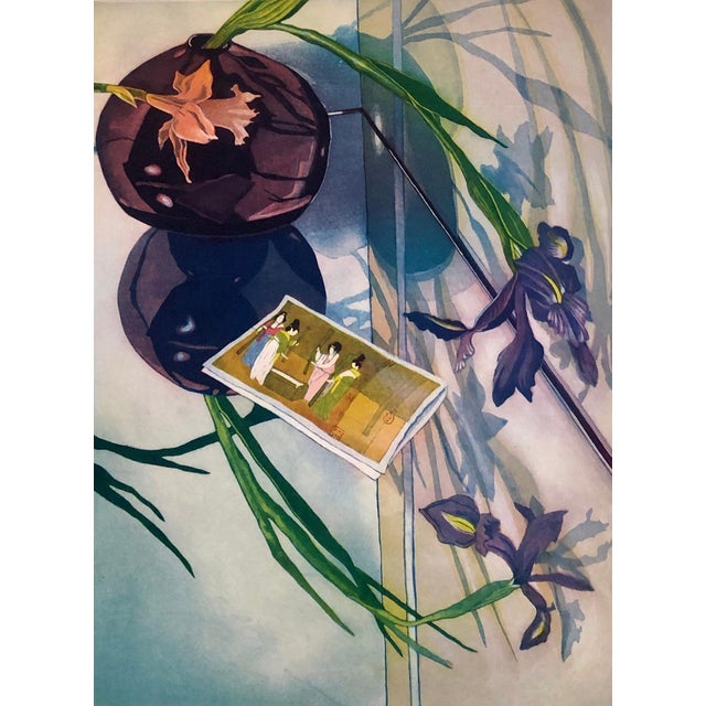 Jane Goldman, Jane Goldman Contemporary Floral Luminous Color Etching Flowers Chinese Geishas, 1982 For Sale