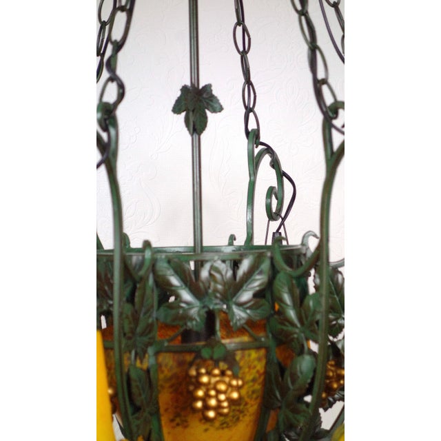 Green French Wrought Iron Glass Chandelier, 1990s For Sale - Image 8 of 15