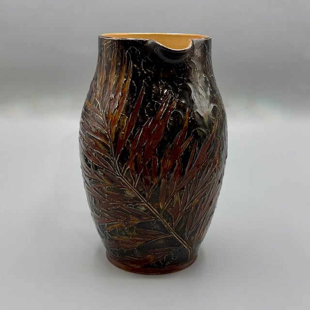 Early 20th Century Antique Natural Foliage Stoneware Ale Pitcher Vase from Royal Doulton Lambeth, 1902 For Sale - Image 5 of 18