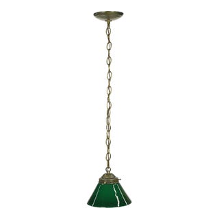 Mid 20th Century Rewired Green Glass Shade Brass Chain Pendant Light For Sale