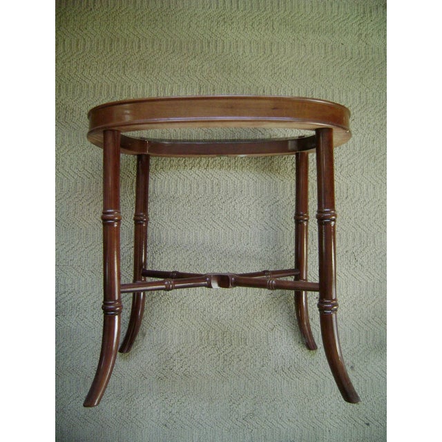 Vintage Blue Willow Platter & Faux Bamboo Mahogany Base Side Table For Sale - Image 4 of 8