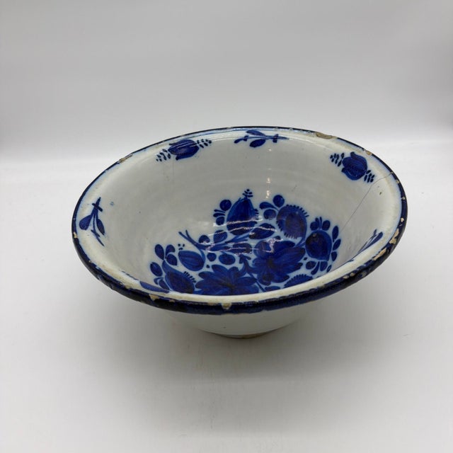 18th/19th Century French Blue & White Faience Centrepiece Bowl - 11.5" An authentic 18th-to-19th-century French tin-glazed...