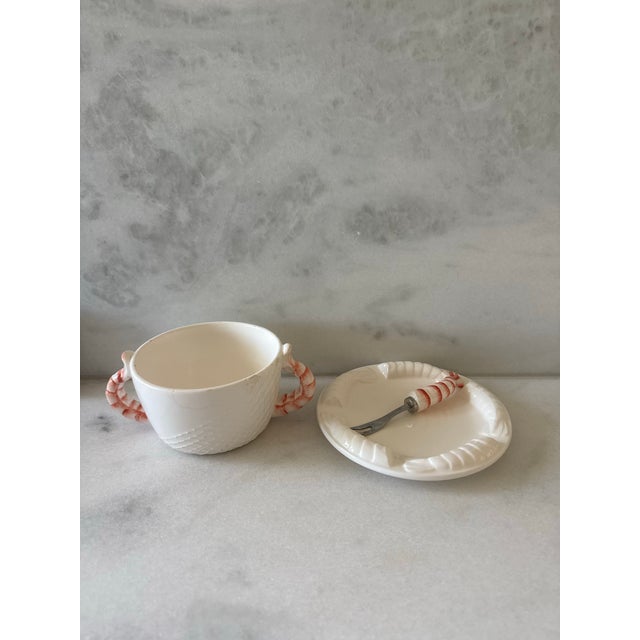 Coastal Set of 4 Vintage Coastal Shafford "Sea Fare" Shrimp Tail Bowls, Small Plates and Forks For Sale - Image 3 of 18