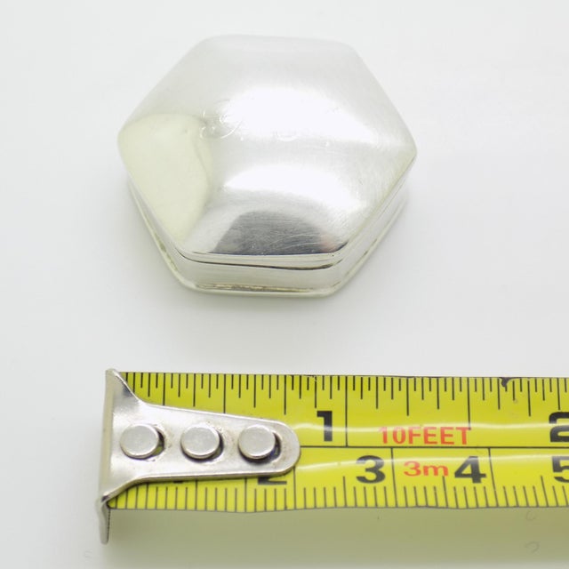 Vintage Italian Handmade Genuine Sterling Silver Engraved Hexagon Pill Snuff Trinket Box For Sale - Image 12 of 13