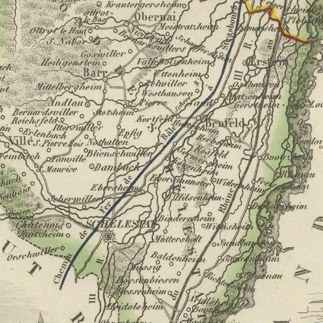 Antique Map of the Bas-Rhin with Strasbourg and Kleber, 1860 For Sale - Image 6 of 12