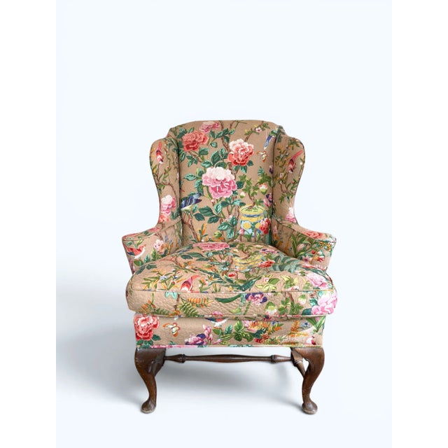 Width: 33.25 inches Height: 49.5 inches Depth: 27.5 inches A beautifully reimagined William & Mary wingback armchair,...