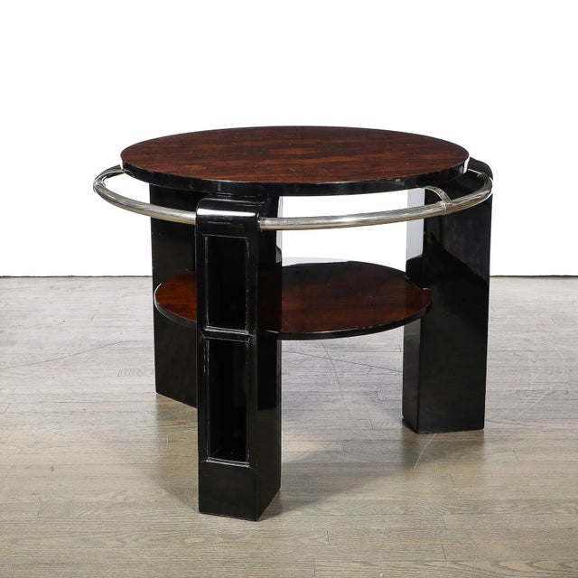 Art Deco Two-Tier Book-Matched Walnut & Black Lacquer Occasional Table by Louis Sognot For Sale - Image 10 of 12