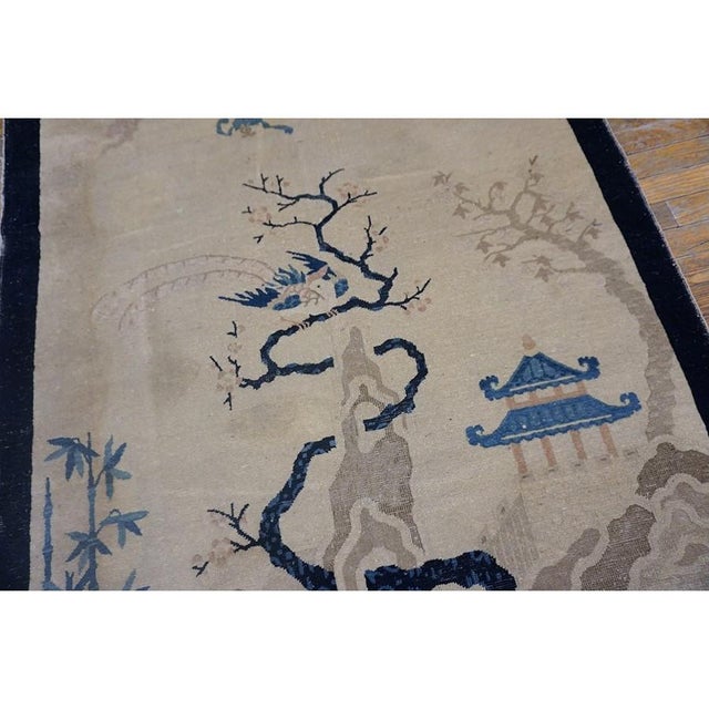 1930s Antique Ivory Scene Pictorial Birds Wool Chinese Peking Knotted Small Rug For Sale - Image 9 of 9