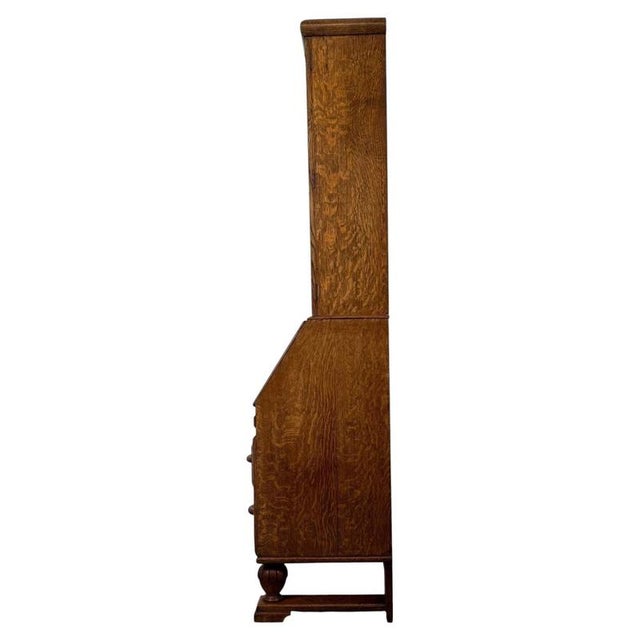 Antique Early 20th Century Art Deco English Golden Oak Bureau For Sale - Image 13 of 15