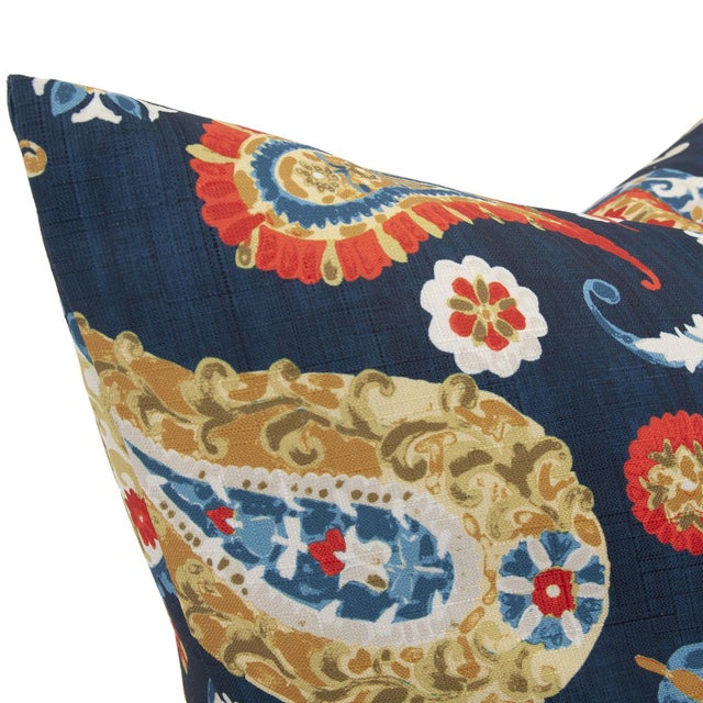 Kenneth Ludwig Chicago 20 x 20 Pillow Boteh Indigo - Down Insert For Sale - Image 4 of 8