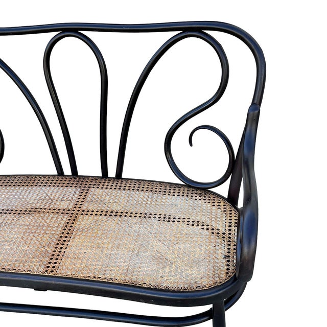 Wood 1865 Vienna Secession Scrolling Bentwood & Caine Settee Bench byThonet For Sale - Image 7 of 9