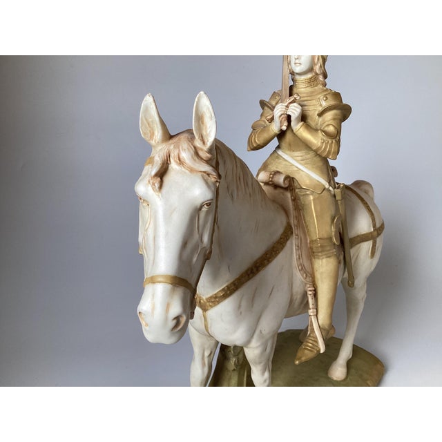 White Hand Painted Porcelain Figure of Joan of Arc Riding a Horse For Sale - Image 8 of 11