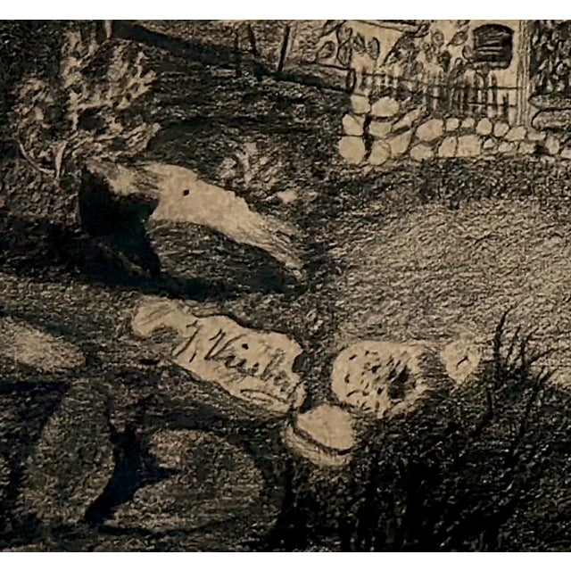 Antique Black and White Landscape Original Print on Paper, Signed by Artist With Custom Mat For Sale - Image 4 of 4