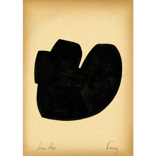 "Forms" Contemporary Minimalist Gouache Drawing on Vintage Paper For Sale