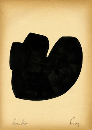 "Forms" Contemporary Minimalist Gouache Drawing on Vintage Paper
