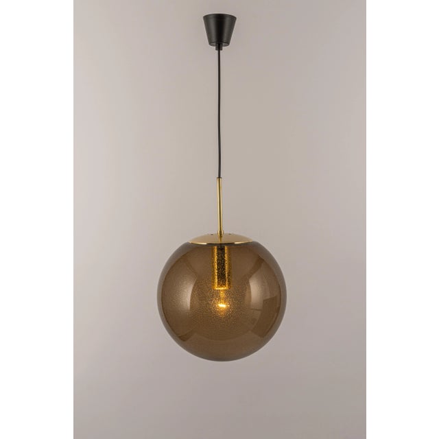 Large Limburg Brass with Smoked Glass Ball Pendant, Germany, 1970s For Sale - Image 6 of 13