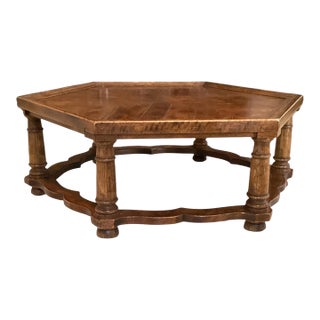 1970s Vintage Meiterranean Style Hexagonal Parquet Wood Coffee Table For Sale