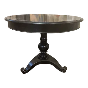 1990s Italian Round Wooden Black Center Table With Carved Pedestal