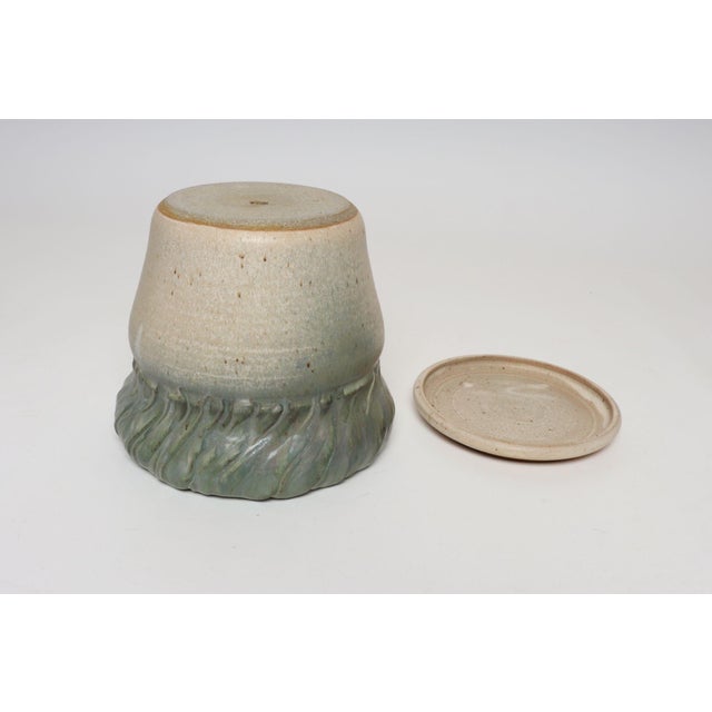 Vintage Green and Beige Speckled Ceramic Planter With Saucer by Deanna Nichols For Sale - Image 4 of 18