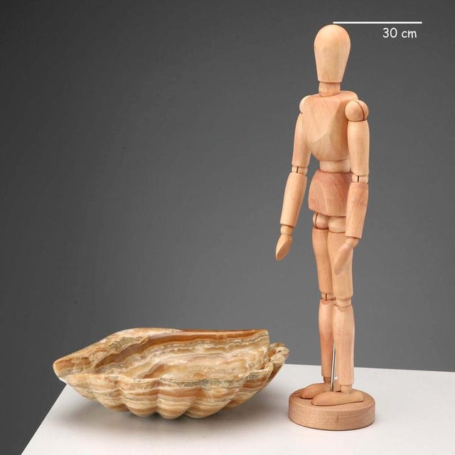 Shell-shaped onyx trinket tray. Onyx is a prized natural stone, known for its translucent texture and vibrant veining....