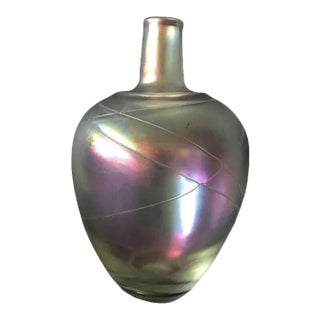 1950 Swedish Boda Handblown Iridescent 'Thumbprint' Art Glass Vase Signed by Artist B. Vallien For Sale
