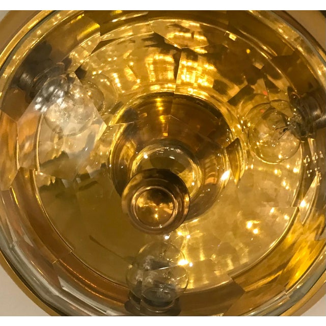 Metal 1960s Mid Century Modern Oscar Torlasco Lumi Golden Crystal Flush Ceiling Lamp For Sale - Image 7 of 18