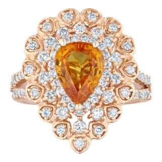 3.02 Carat Orange Sapphire Diamond Rose Gold Ring, Size 7 For Sale