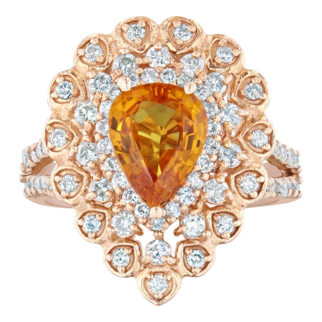3.02 Carat Orange Sapphire Diamond Rose Gold Ring, Size 7 For Sale