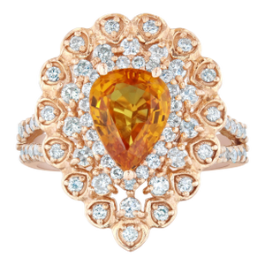 3.02 Carat Orange Sapphire Diamond Rose Gold Ring, Size 7