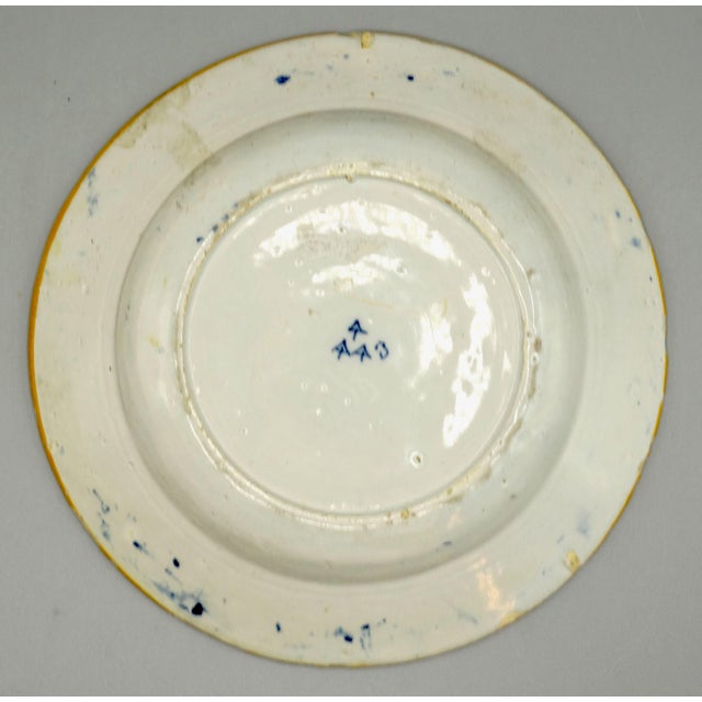 Ceramic 18th-Century Delft Peacock Plate Three Bells Maker's Mark For Sale - Image 7 of 10