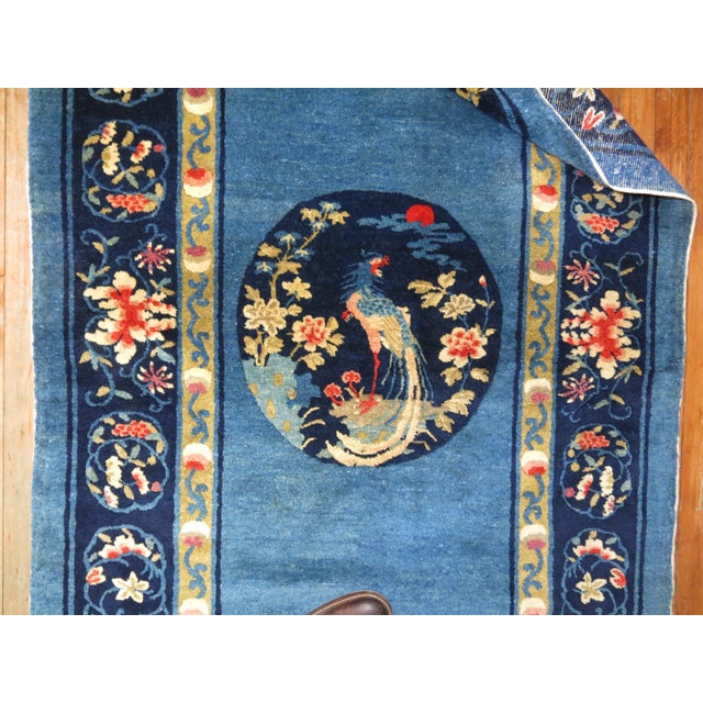 1930s Vintage Sky Blue Traditional Chinese Peking Scatter Rug - 3'3" x 5'1" For Sale - Image 5 of 6