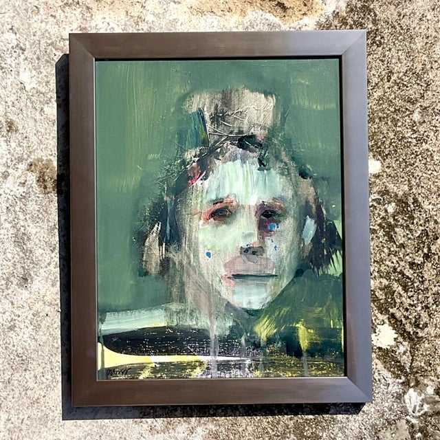 Vintage Boho Signed Abstract Figurative on Canvas For Sale - Image 4 of 6