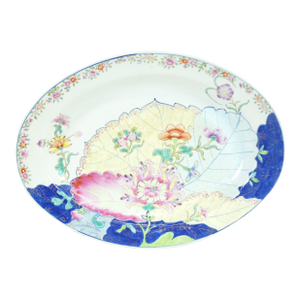 Antique 18th-Century Chinese Export Tobacco Leaf Porcelain Platter