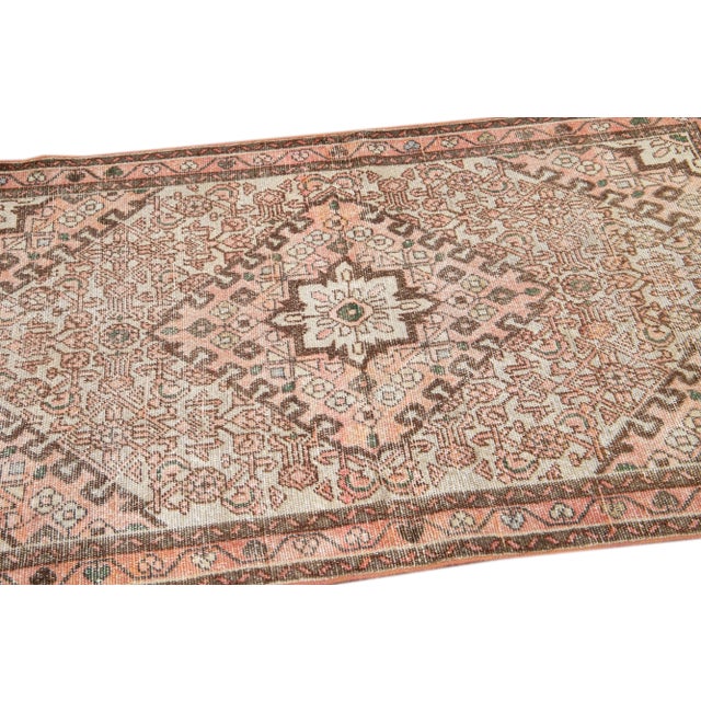 1960s Vintage Persian Distressed Handmade Floral Peach Wool Rug For Sale In New York - Image 6 of 7
