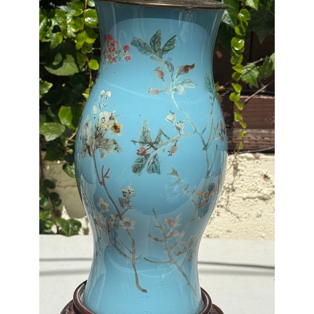 1960s Chinese Painted Lamp With Custom Made Silk Velvet Shade. For Sale - Image 11 of 12