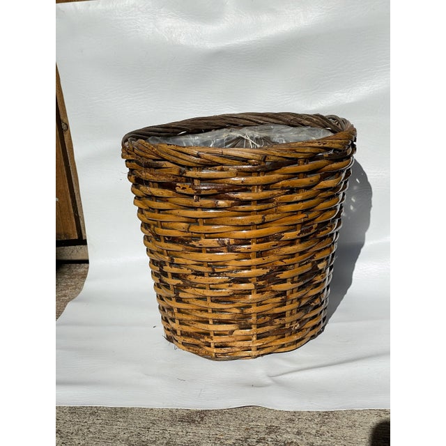 Brown Faux Tortoises Shell Wicker Planter Basket For Sale - Image 8 of 8