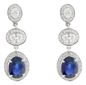 Timeless Blue Sapphire Diamond Bridal Earrings in 14k Gold- 2 Pieces